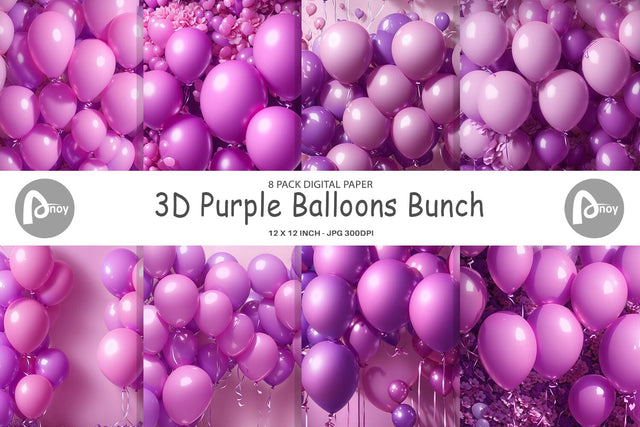 Digital paper 3D Purple Balloons Bunch Digital Pattern artnoy 