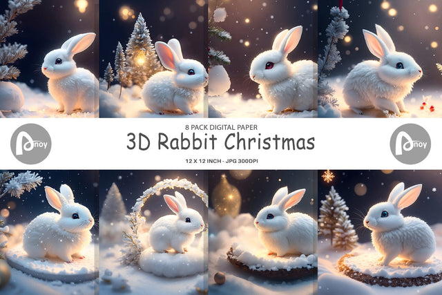 Digital Paper 3D Rabbit Christmas Digital Pattern artnoy 