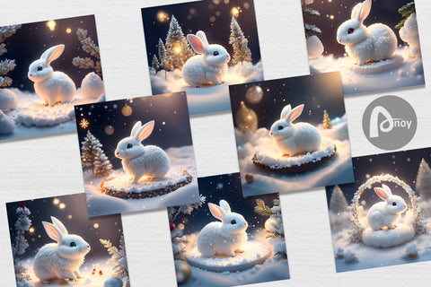 Digital Paper 3D Rabbit Christmas Digital Pattern artnoy 