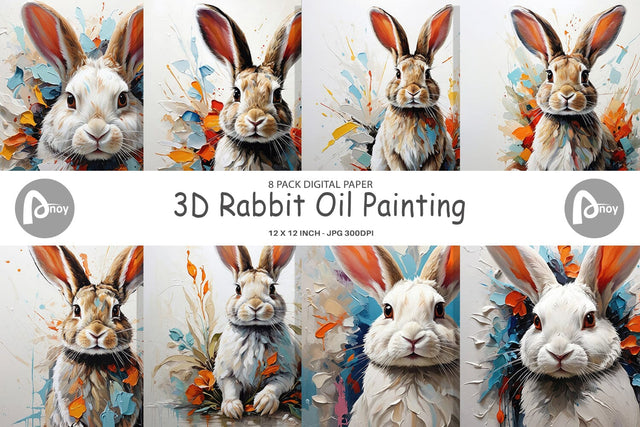 Digital Paper 3D Rabbit Painting Digital Pattern artnoy 