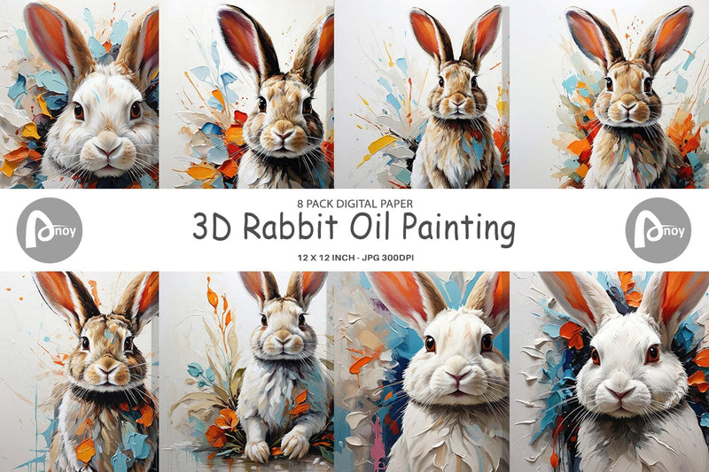 Digital Paper 3D Rabbit Painting Digital Pattern artnoy 