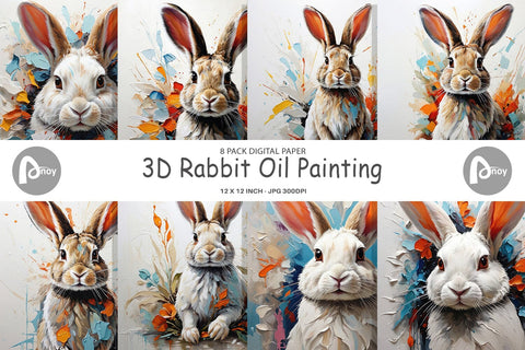 Digital Paper 3D Rabbit Painting Digital Pattern artnoy 