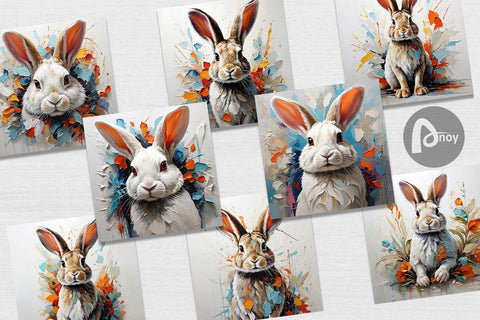 Digital Paper 3D Rabbit Painting Digital Pattern artnoy 