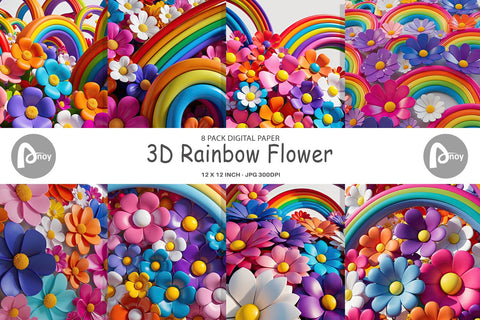 Digital Paper 3D Rainbow Flower Digital Pattern artnoy 