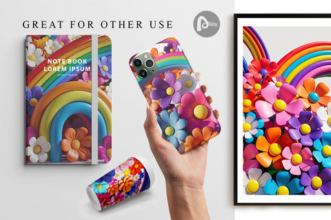 Digital Paper 3D Rainbow Flower Digital Pattern artnoy 