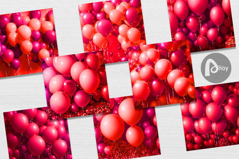 Digital paper 3D Red Balloons Bunch Digital Pattern artnoy 