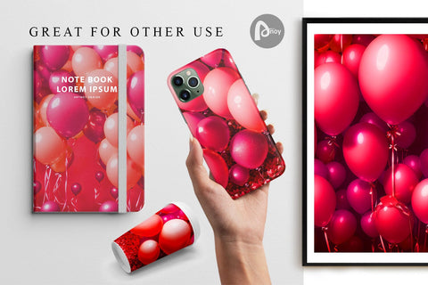 Digital paper 3D Red Balloons Bunch Digital Pattern artnoy 