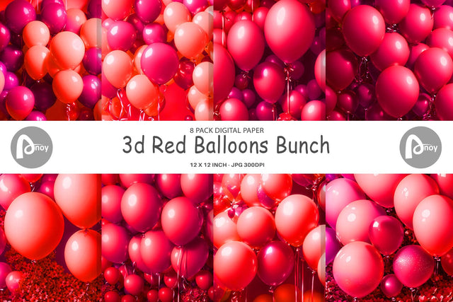 Digital paper 3D Red Balloons Bunch Digital Pattern artnoy 
