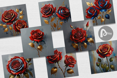 Digital Paper 3D Red Rose Digital Pattern artnoy 