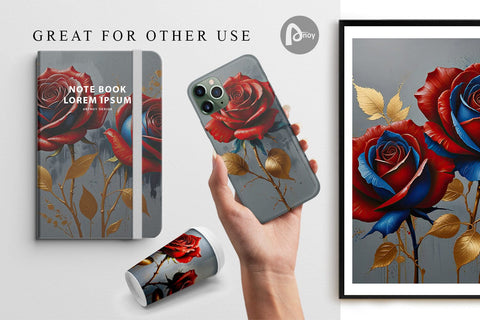 Digital Paper 3D Red Rose Digital Pattern artnoy 