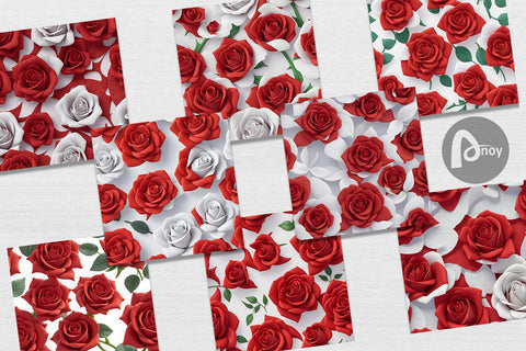 Digital Paper 3D Red Rose Pattern Digital Pattern artnoy 
