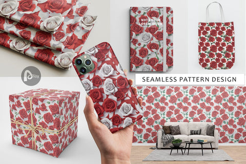 Digital Paper 3D Red Rose Pattern Digital Pattern artnoy 