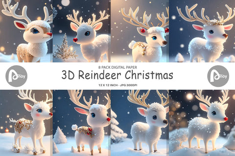 Digital Paper 3D Reindeer Christmas Digital Pattern artnoy 