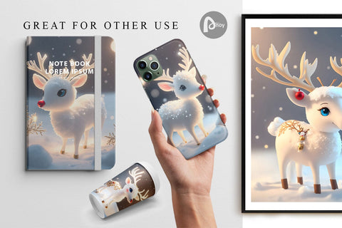 Digital Paper 3D Reindeer Christmas Digital Pattern artnoy 