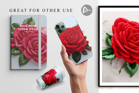 Digital Paper 3D Rose Embroidery Digital Pattern artnoy 