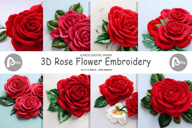 Digital Paper 3D Rose Embroidery Digital Pattern artnoy 