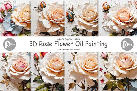 Digital Paper 3D Rose Flower Digital Pattern artnoy 