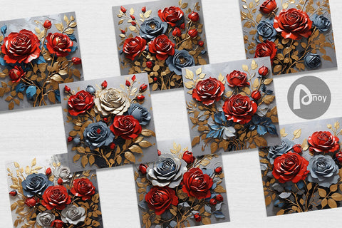 Digital Paper 3D Rose Paint Texture Digital Pattern artnoy 