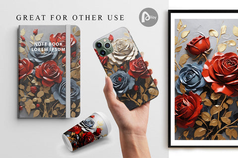 Digital Paper 3D Rose Paint Texture Digital Pattern artnoy 