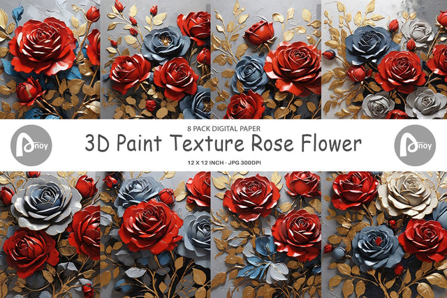 Digital Paper 3D Rose Paint Texture Digital Pattern artnoy 