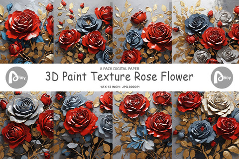 Digital Paper 3D Rose Paint Texture Digital Pattern artnoy 