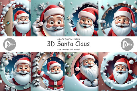 Digital Paper 3D Santa Claus Digital Pattern artnoy 