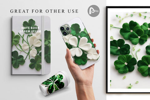 Digital Paper 3D Shamrocks Embroidery Digital Pattern artnoy 