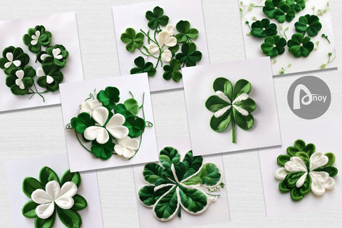 Digital Paper 3D Shamrocks Embroidery Digital Pattern artnoy 