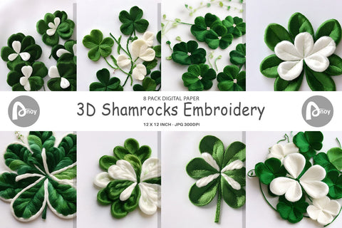 Digital Paper 3D Shamrocks Embroidery Digital Pattern artnoy 