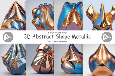 Digital Paper 3D Shape Metallic Digital Pattern artnoy 