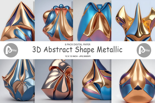 Digital Paper 3D Shape Metallic Digital Pattern artnoy 