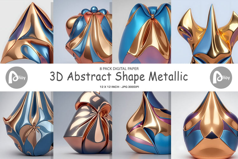 Digital Paper 3D Shape Metallic Digital Pattern artnoy 