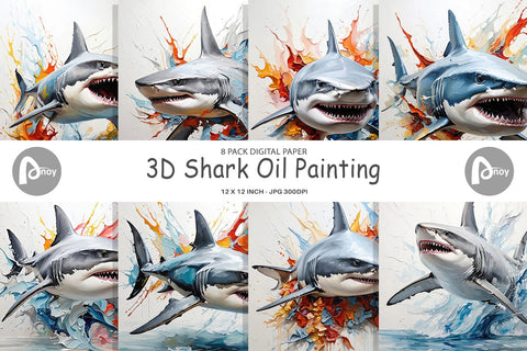 Digital Paper 3D Shark Painting Digital Pattern artnoy 