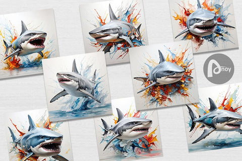 Digital Paper 3D Shark Painting Digital Pattern artnoy 