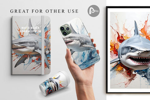 Digital Paper 3D Shark Painting Digital Pattern artnoy 