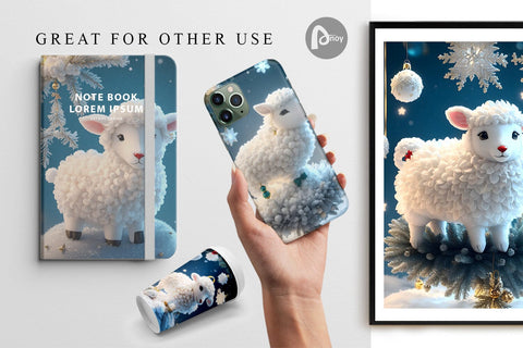 Digital Paper 3D Sheep Christmas Digital Pattern artnoy 