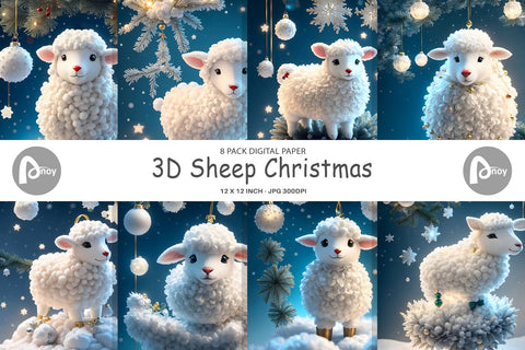 Digital Paper 3D Sheep Christmas Digital Pattern artnoy 