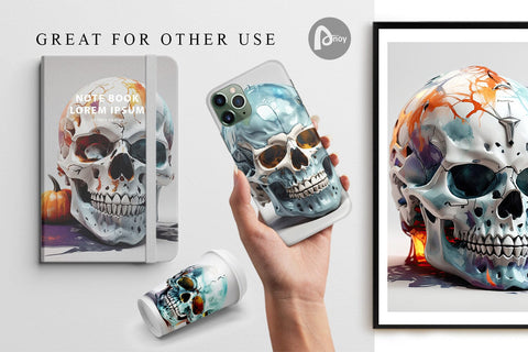 Digital Paper 3D Skull Halloween Digital Pattern artnoy 