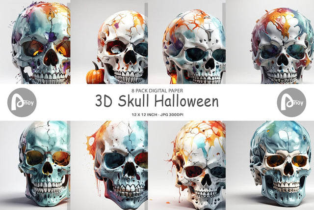 Digital Paper 3D Skull Halloween Digital Pattern artnoy 