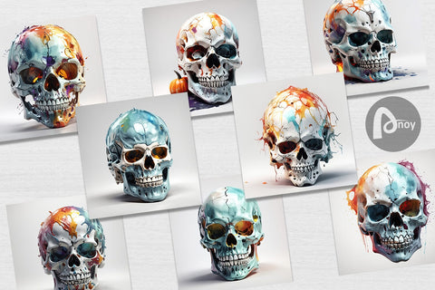 Digital Paper 3D Skull Halloween Digital Pattern artnoy 