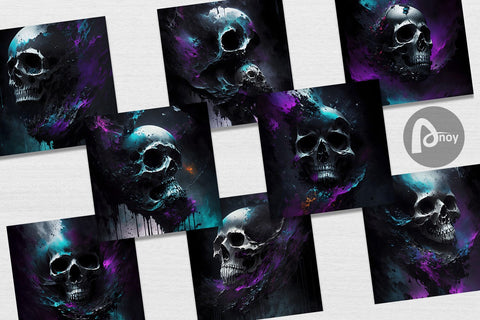 Digital Paper 3D Skull Reaper in Space Digital Pattern artnoy 