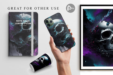 Digital Paper 3D Skull Reaper in Space Digital Pattern artnoy 