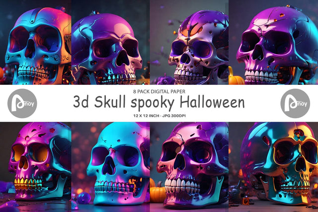 Digital Paper 3D Skull spooky Sublimation artnoy 