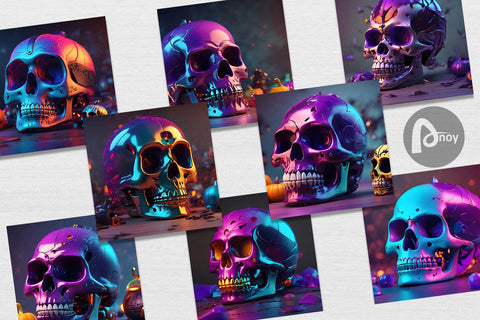 Digital Paper 3D Skull spooky Sublimation artnoy 