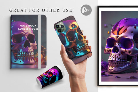 Digital Paper 3D Skull spooky Sublimation artnoy 