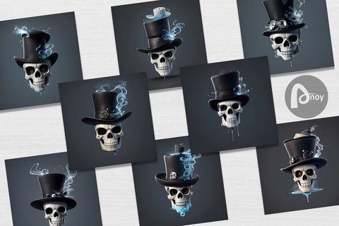 Digital Paper 3D Skull with Hat Digital Pattern artnoy 