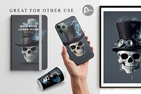 Digital Paper 3D Skull with Hat Digital Pattern artnoy 