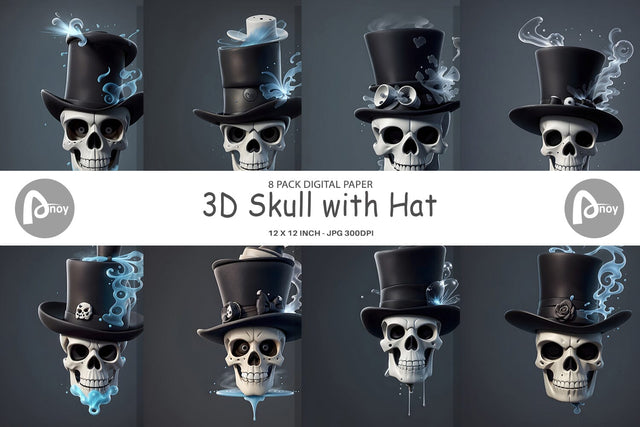 Digital Paper 3D Skull with Hat Digital Pattern artnoy 