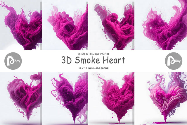 Digital Paper 3D Smoke Heart Digital Pattern artnoy 
