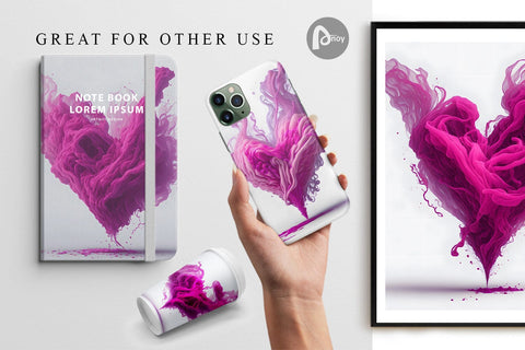 Digital Paper 3D Smoke Heart Digital Pattern artnoy 